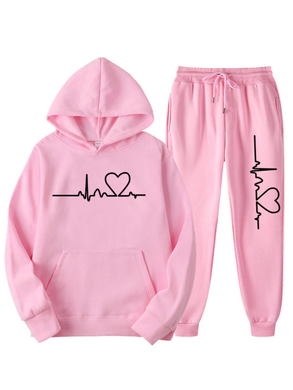 Kapuzenpullover mit EKG-Aufdruck für Damen und Fleece-Sweatshirt-Set für Herren