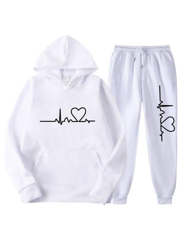 Kapuzenpullover mit EKG-Aufdruck für Damen und Fleece-Sweatshirt-Set für Herren