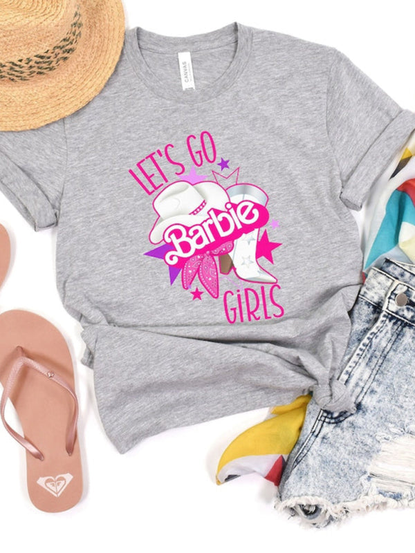 Barbie-Print-Buchstaben-Print-Sport-Casual-Damen-Kurzarm-T-Shirt