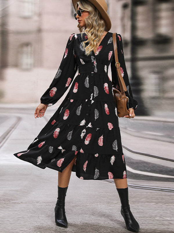 Modisches, langärmliges, elegantes Kleid für Damen