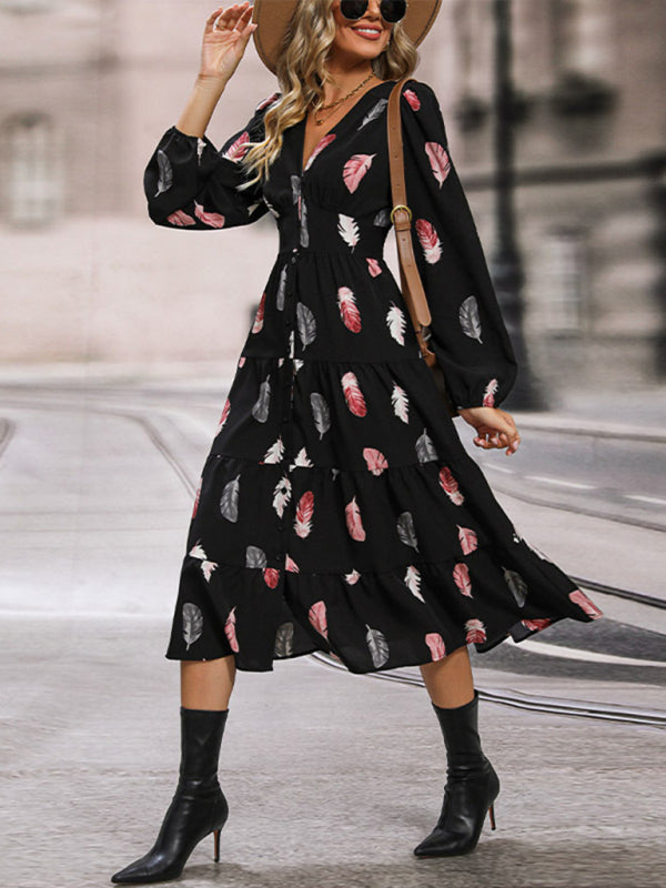 Modisches, langärmliges, elegantes Kleid für Damen