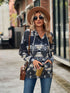 Geometric pattern hooded sweater, blue and gray tones