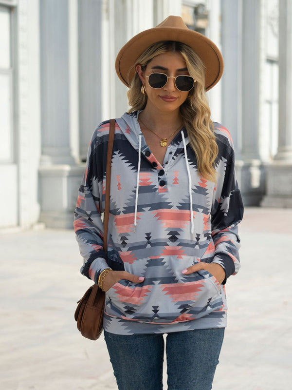 Subtle pastel geometric pattern hooded sweater