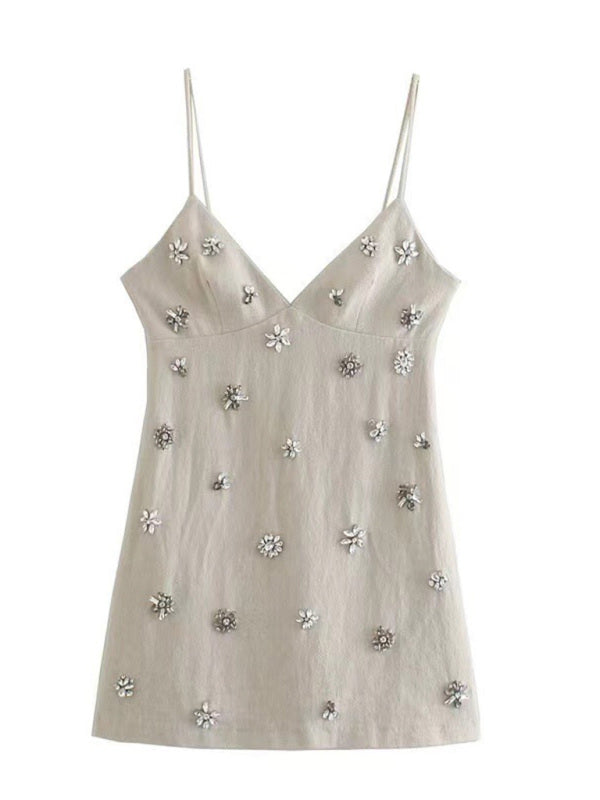 New French slim fit hand-embellished suspender dress