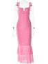 Pink tight pleated fishtail dress on mannequin