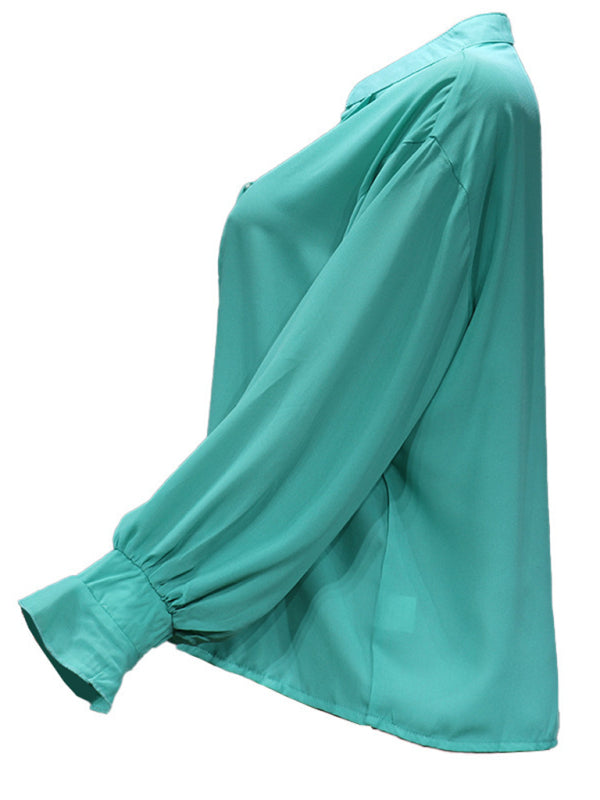 New solid color fashion all-match loose long-sleeved chiffon blouse