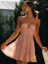 Pink suspender v-neck dress, outdoor setting