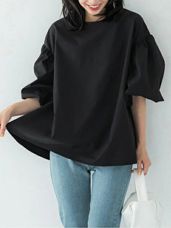 Black lantern sleeve shirt front view