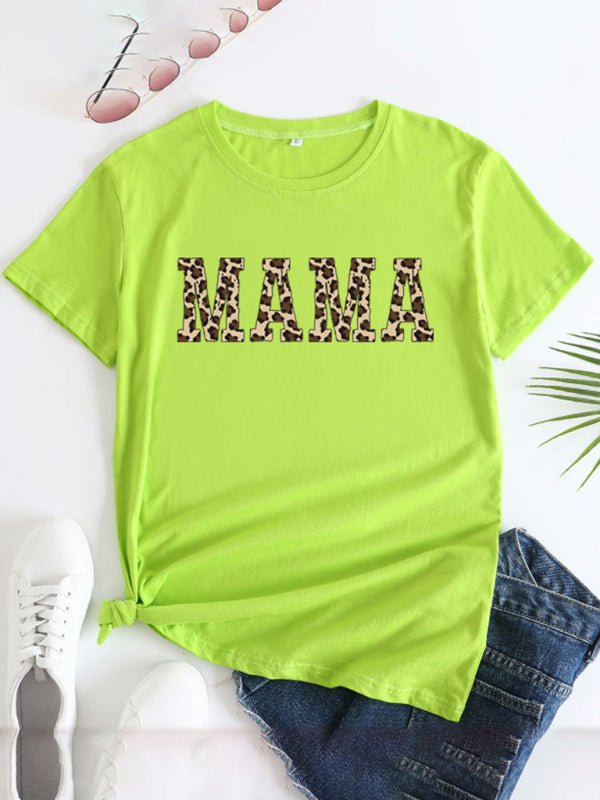 Lime MAMA printed round neck short sleeve T-shirt