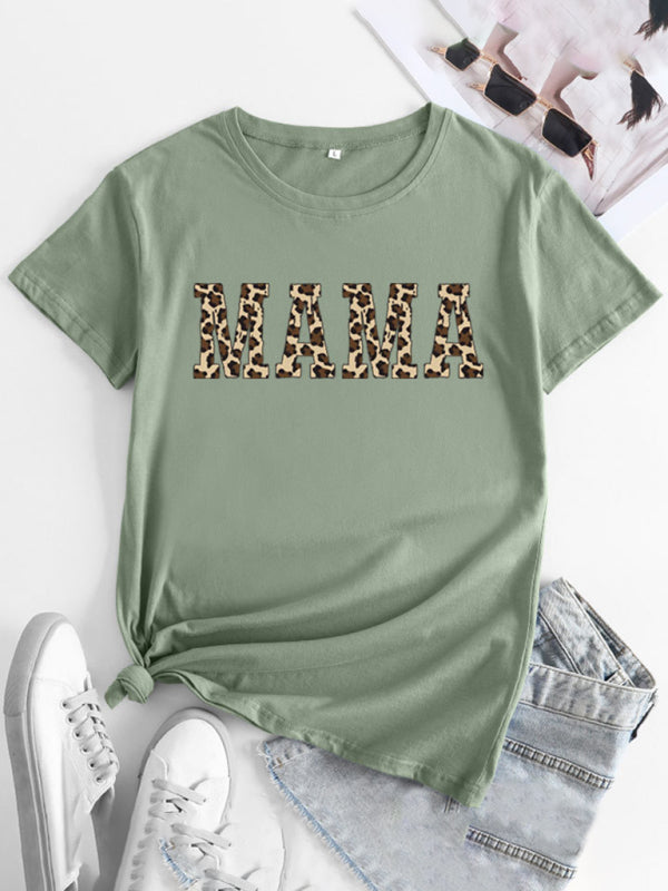 Sage MAMA printed round neck short sleeve T-shirt