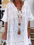 White V-neck hollow embroidered blouse front view