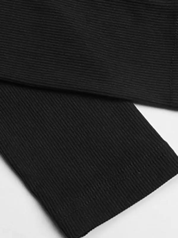 Close-up of black ribbed fabric texture