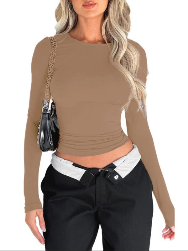 Solid color slim fit pullover t-shirt women&