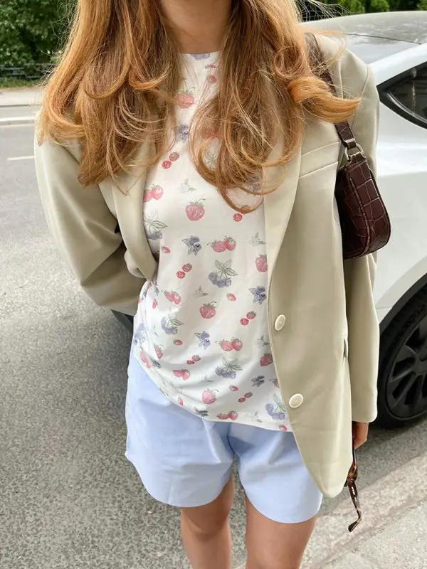 Printed pajama top with blazer and shorts