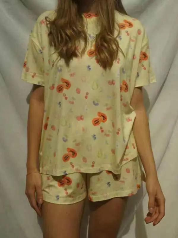 Yellow printed short-sleeved pajama set