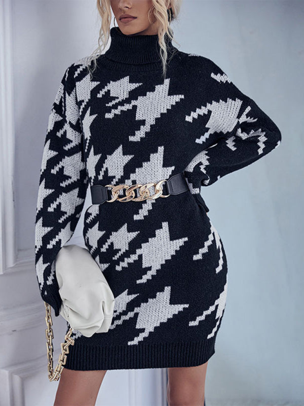 Robe pull ample à col roulé et manches longues pour femme