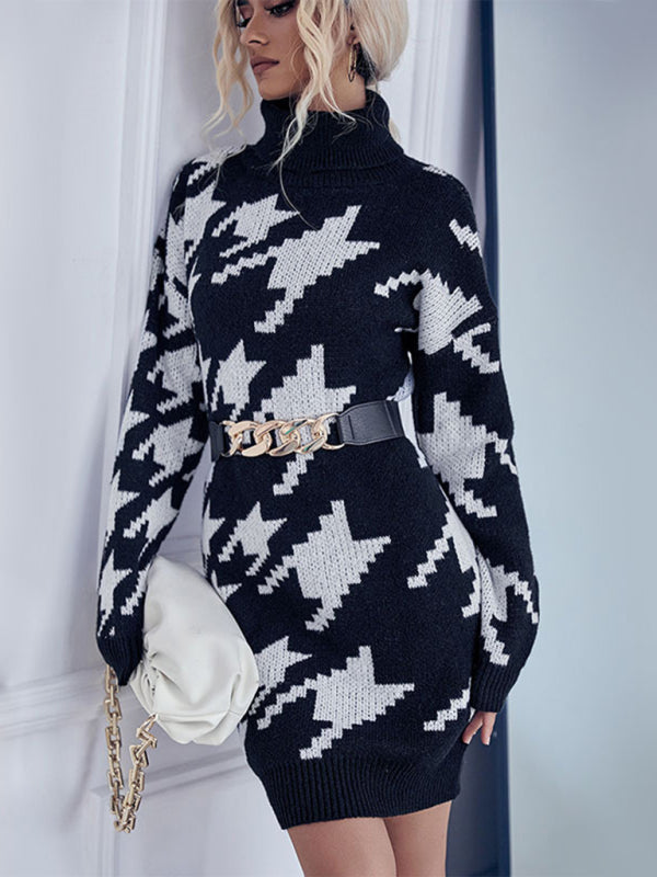 Robe pull ample à col roulé et manches longues pour femme
