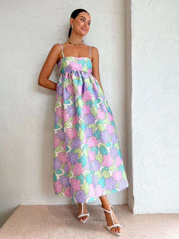 Lässiges, temperamentvolles, bedrucktes, lockeres, ärmelloses, rückenfreies Swing-Kleid für Damen