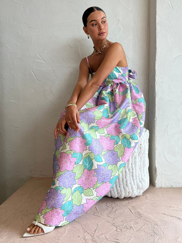 Lässiges, temperamentvolles, bedrucktes, lockeres, ärmelloses, rückenfreies Swing-Kleid für Damen