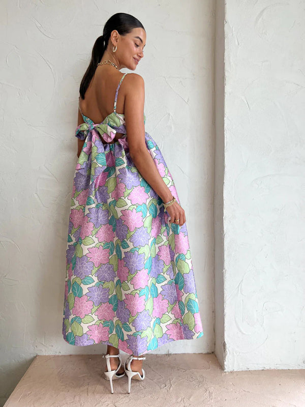 Lässiges, temperamentvolles, bedrucktes, lockeres, ärmelloses, rückenfreies Swing-Kleid für Damen