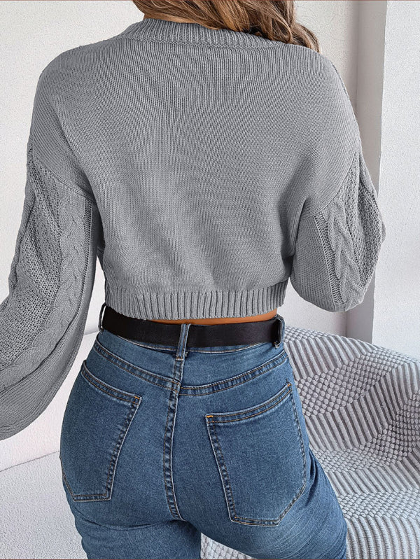Pull à manches longues torsadé, décontracté, couleur unie, pull à nombril, nouvelle collection automne et hiver