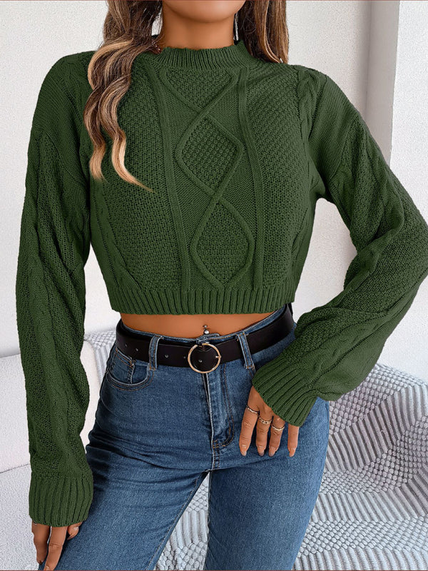 Pull à manches longues torsadé, décontracté, couleur unie, pull à nombril, nouvelle collection automne et hiver