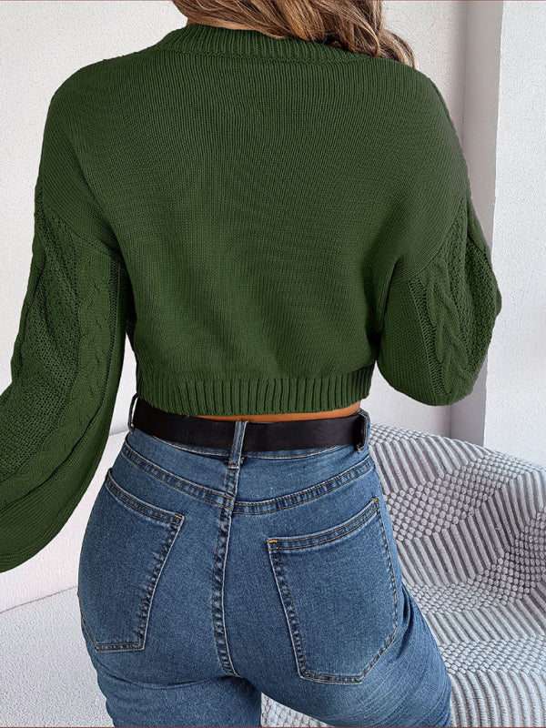 Pull à manches longues torsadé, décontracté, couleur unie, pull à nombril, nouvelle collection automne et hiver