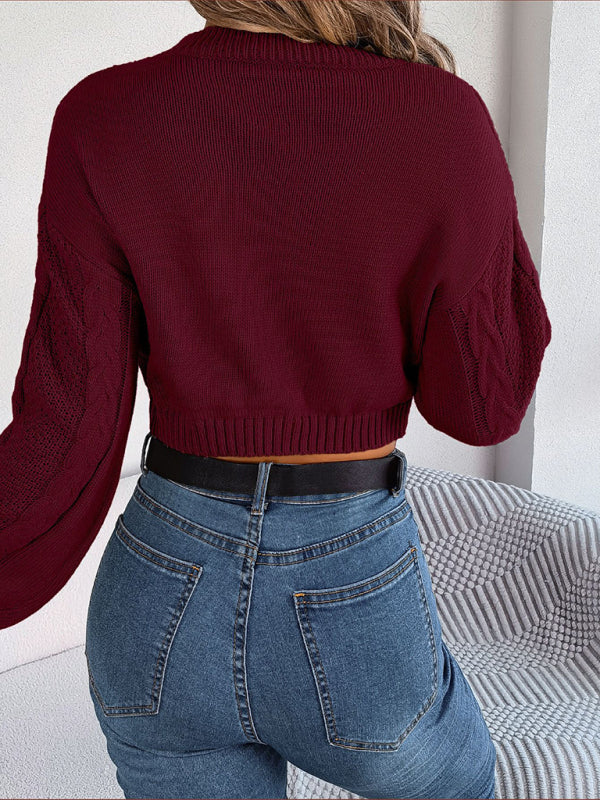 Pull à manches longues torsadé, décontracté, couleur unie, pull à nombril, nouvelle collection automne et hiver