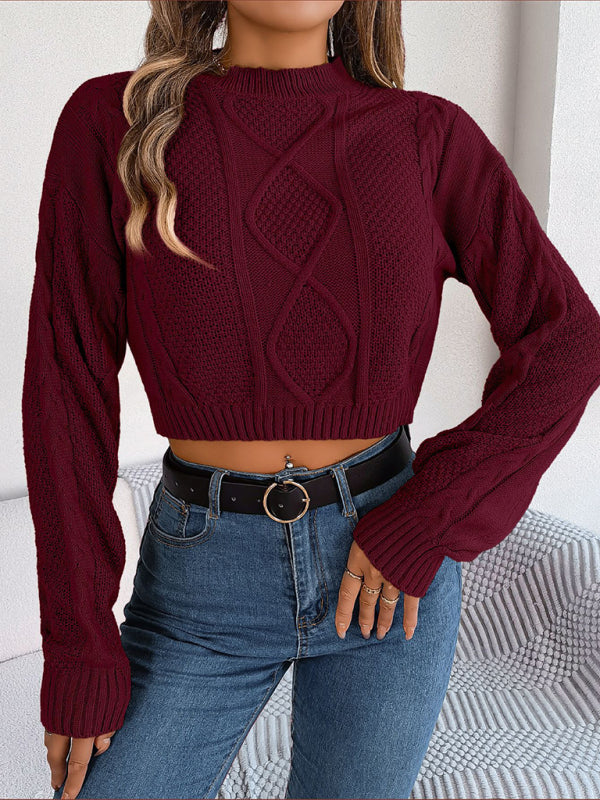Pull à manches longues torsadé, décontracté, couleur unie, pull à nombril, nouvelle collection automne et hiver