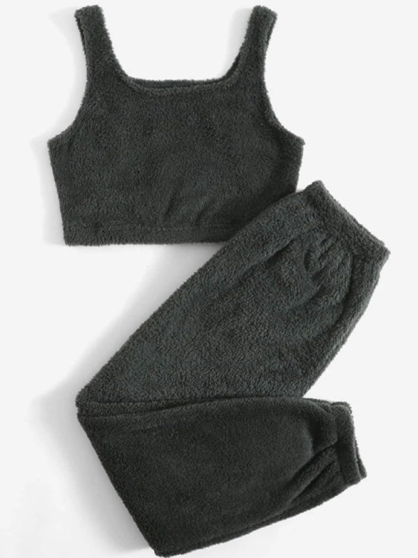Plüschiges, lässiges, zweiteiliges Heimset mit Weste und Hose