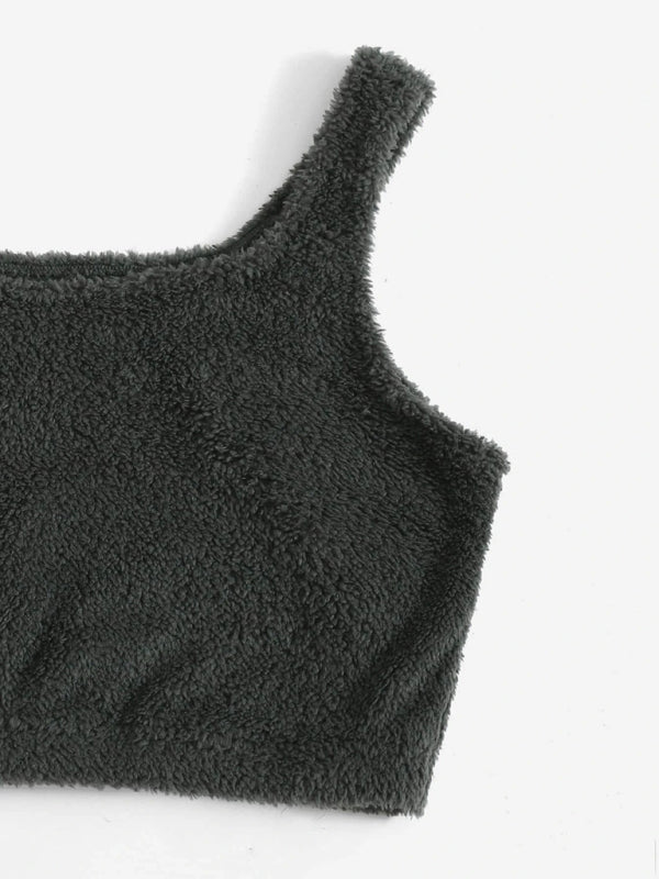 Plüschiges, lässiges, zweiteiliges Heimset mit Weste und Hose