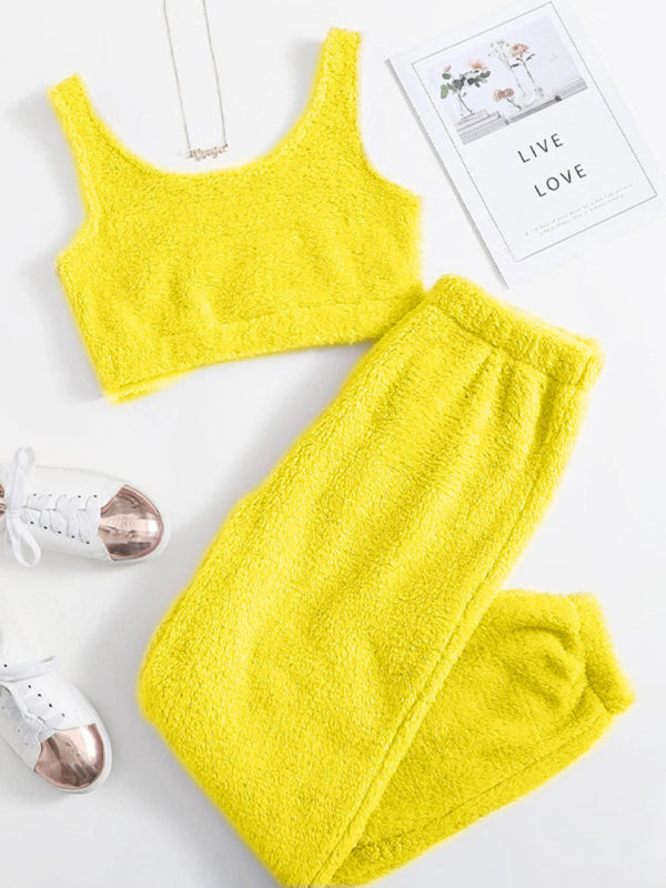Plüschiges, lässiges, zweiteiliges Heimset mit Weste und Hose