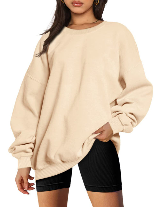 Rundhalspullover, lockeres, lässiges Samt-Sweatshirt