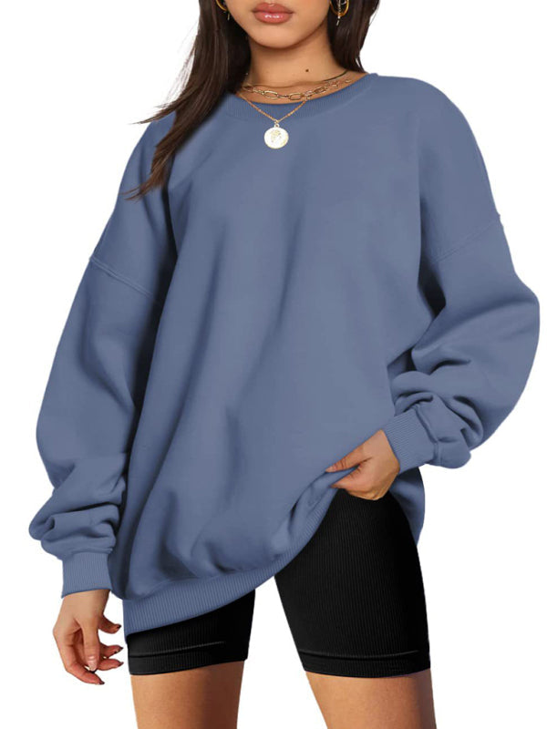 Rundhalspullover, lockeres, lässiges Samt-Sweatshirt
