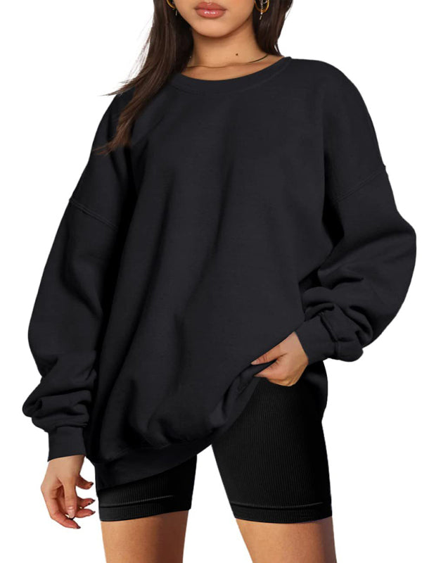 Rundhalspullover, lockeres, lässiges Samt-Sweatshirt