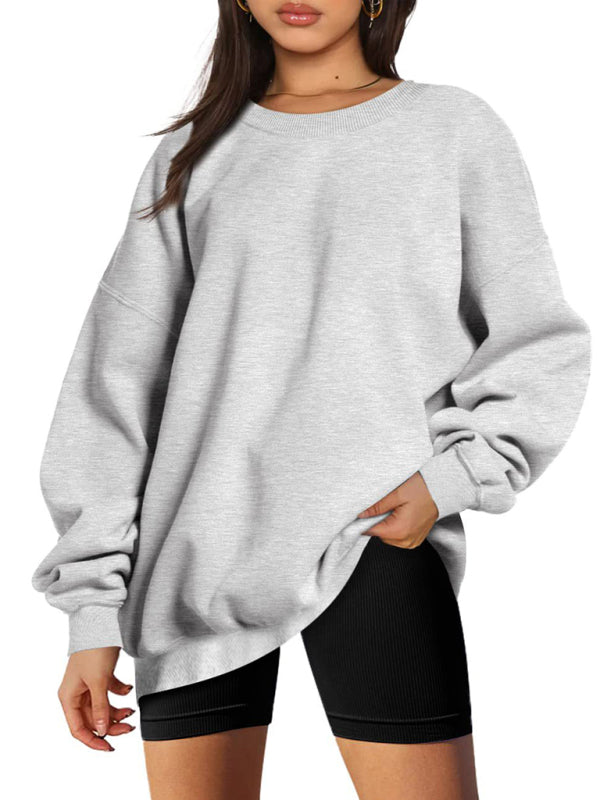 Rundhalspullover, lockeres, lässiges Samt-Sweatshirt