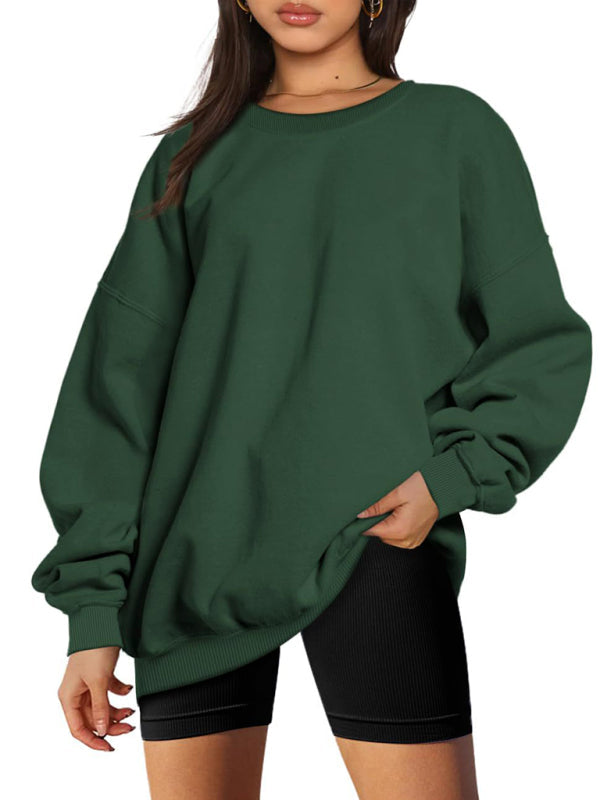 Rundhalspullover, lockeres, lässiges Samt-Sweatshirt