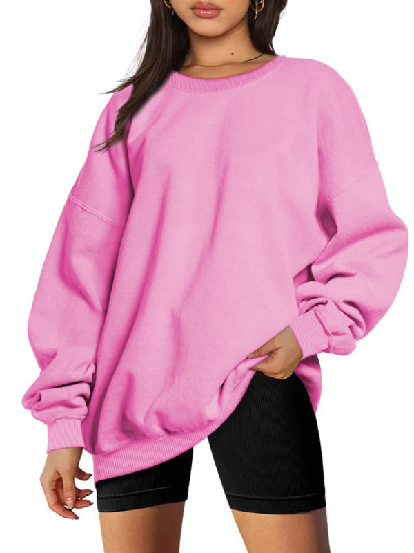 Rundhalspullover, lockeres, lässiges Samt-Sweatshirt