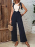 High-waisted wide-leg strappy overalls, front view