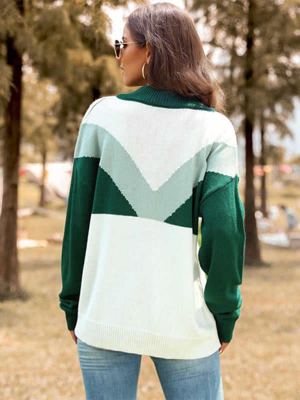 Nouveau Couleur bloc revers bouton pull à manches longues pull