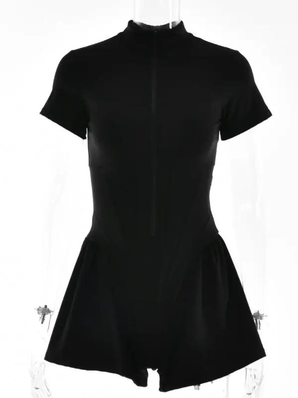 Model in black zipper bottoming jumpsuit