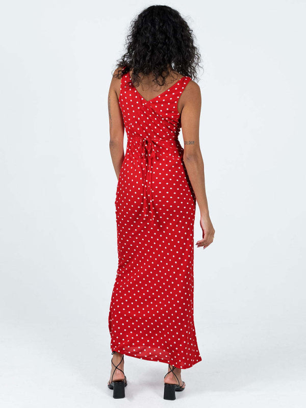 Damen-Fischschwanzkleid mit gepunktetem Hosenträger und V-Ausschnitt