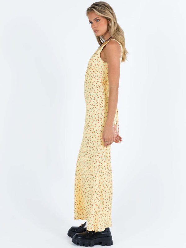 Damen-Fischschwanzkleid mit gepunktetem Hosenträger und V-Ausschnitt