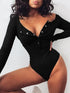 Black buttoned long sleeve bodysuit, tight fit