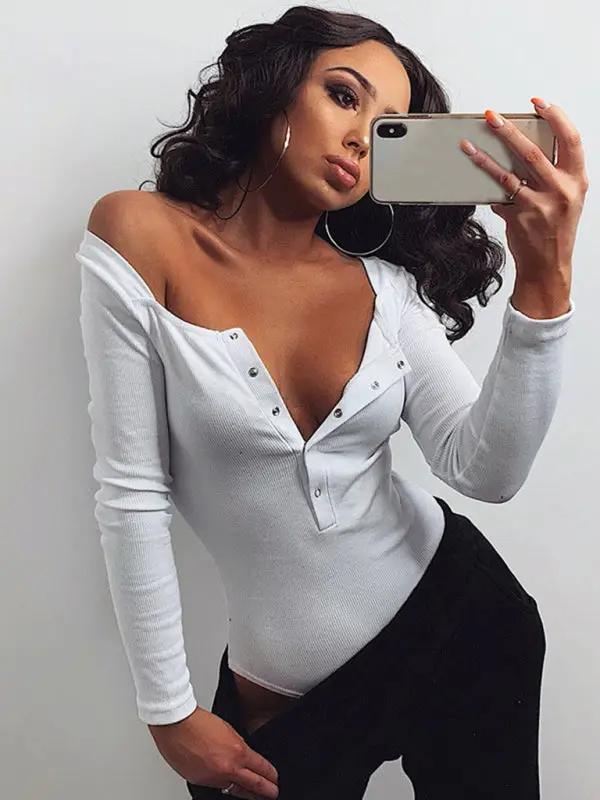 Sexy white bodysuit, buttoned long sleeves