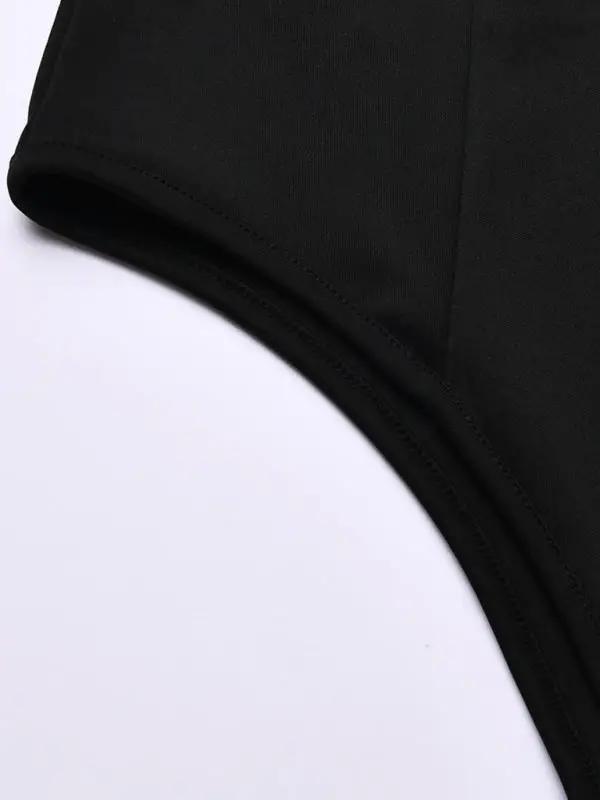 Close-up of black bodysuit fabric detail