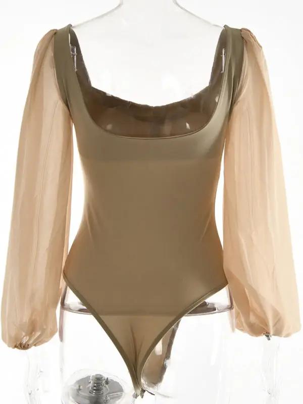 Back view of olive square neck long sleeve bodysuit