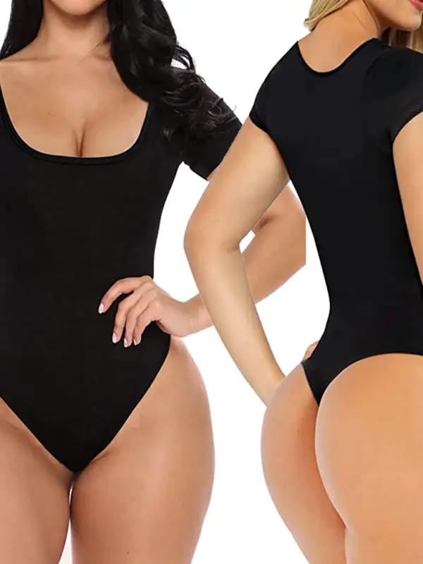 Black bodysuit front and back views