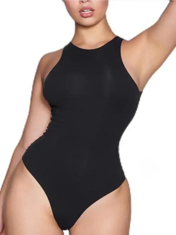 Close-up of black round neck bodysuit