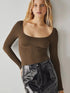 Brown square neck backless long sleeve bodysuit